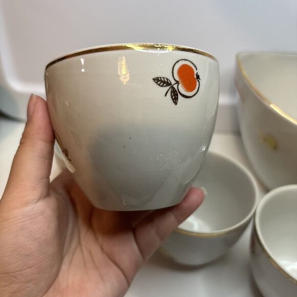 Vtg compote service Riga Porcelain PFF Stamps For 4 Servings Hand painted Apples - Picture 11 of 16